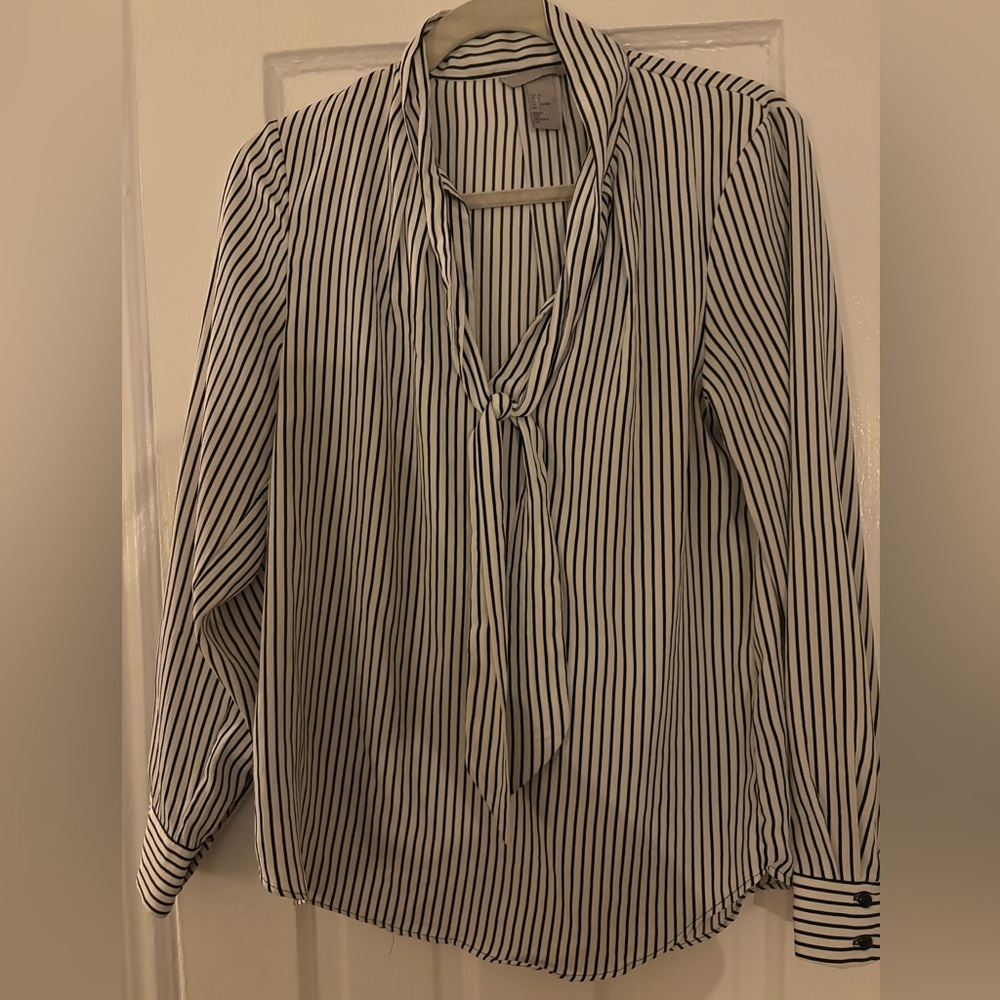 H&M Black and White Striped Blouse
